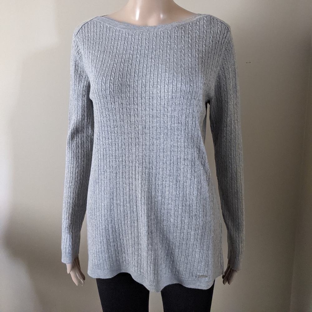 Tommy Hilfiger cable knit grey crewneck sweater, women's large